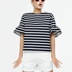 JCrew Ruffle Sleeve Tshirt Stripe Size XXS R16